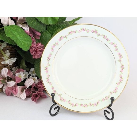 Pretty Antique Porcelain Plate with Pink Roses and Gold Trim Border Johnson Bros - Picture 1 of 8